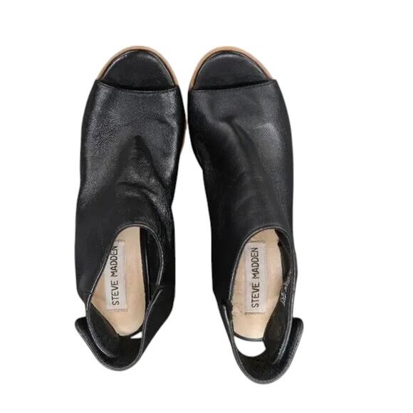 Steve Madden Shoes Womens 6 Booties Fashion Open Toe Ankle Strap Leather Black - Picture 6 of 13